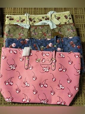 Coach Cherry Print Tote Bag - Pink with Multicolor Variants